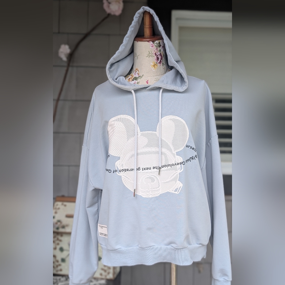 Light Blue Hoodie with‎ Graphic Design